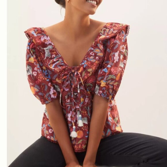 Maeve Anthropologie Ruffled Tie Front blouse size small - Picture 1 of 10